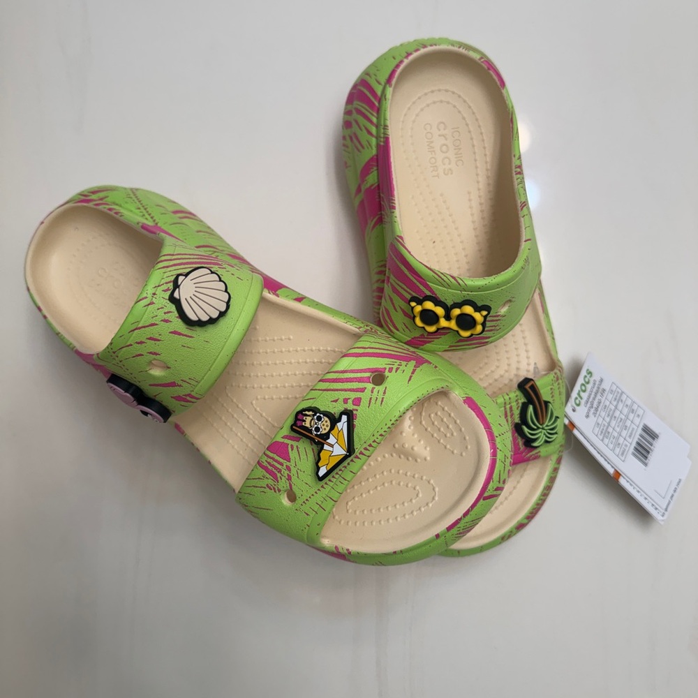 CROCS Spring Break Lime & Pink Womens Sandals